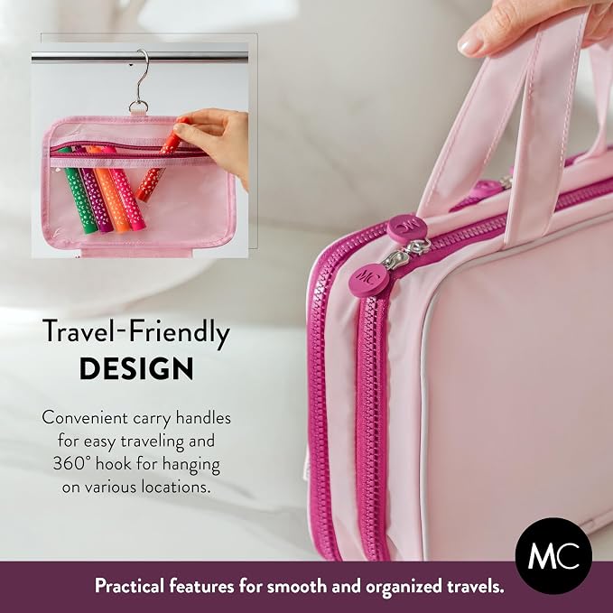 Kids Travel Organizer – Multi-Compartment, Water-Resistant Hanging Bag for Toys, Snacks, & Activities - Compact, Lightweight Design with Hook & Carry Handle - Perfect for Travel Use (Pink, Small) - Image 5