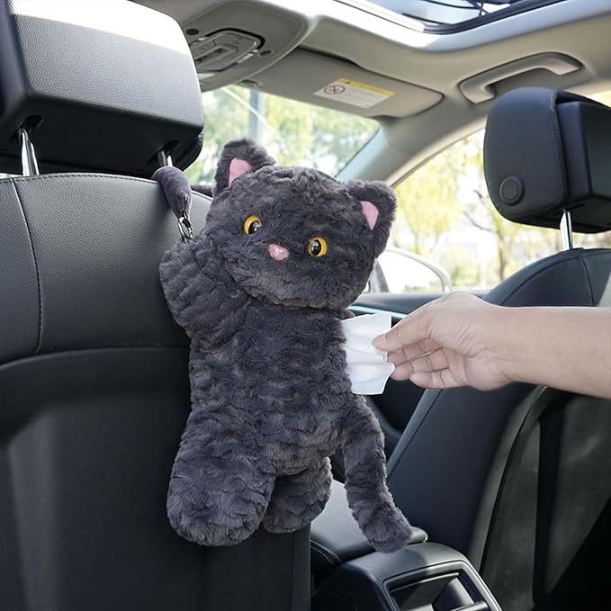 Tissue Box Cover Plush Tissue Box Holder for Car, Home, Decorative Holder/Organizer for Bathroom Vanity Countertop, Nightstands, Office Desk-Cat - Image 2