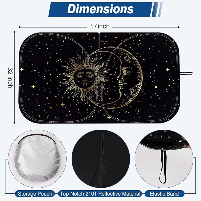 Car Windshield Sun Shade UV Reflector Foldable Front Window SUV | Blocks 98% UV Rays,Keep Interior Cool,Universal Fits Hatchback,Truck,MPV,Storage bag,57"L x 31.5"W,Car Summer Accessories - Image 2