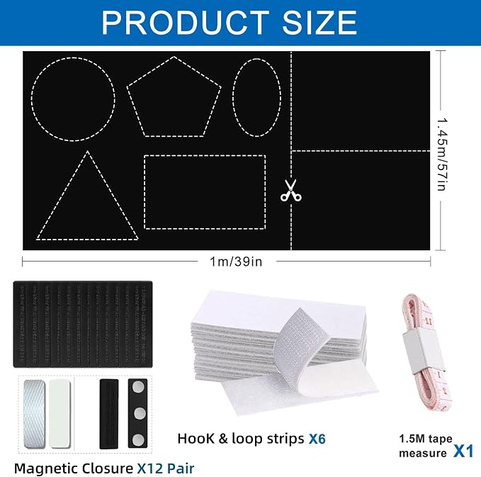 100% Blackout Blinds Magnetic Window Cover 57x40Inch,No Drill PortableCuttable Black Out Curtains for Nursery Bedroom,RV,Media Room with Hook & Loop Tape+Magnetic Closure - Image 2