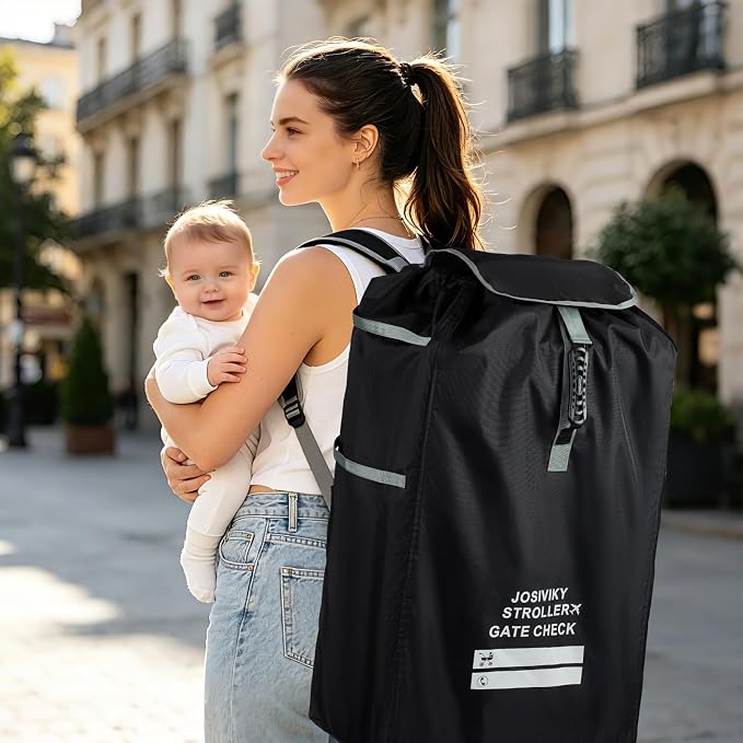 Stroller Bag for Airplane Gate Check, Universal Stroller Travel Bag & Car Seat Bag for Air Travel, Foldable Water Resistant Travel Essentials with Adjustable Shoulder Straps,Black - Image 7