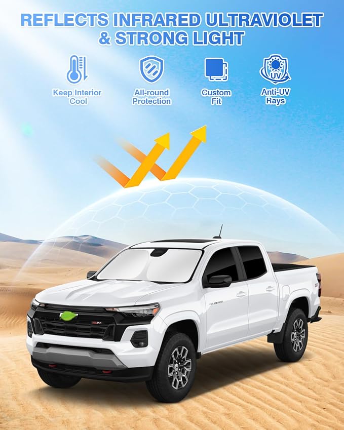 Canvcle Sunshades for 2023-2025 2026 Chevrolet/Chevy Colorado Accessories Windshield Sun Shade Side Rear Window Shade Cover Sun Visor Shield Privacy Protection Keep Vehicle Cool Black 5PCS - Image 2