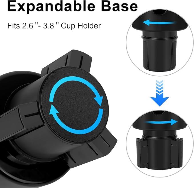 Car Cup Holder Expander, Large Cup Holder Extender for Car | Water bottle Holder Adapter with Adjustable Base Fits Yeti, Hydro Flask 24/32oz, Big Water Bottles in 3"-3.9", Black - Image 3