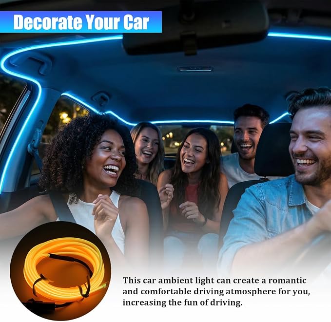 Car LED Strip Lights, 9.84FT 5V Waterproof Flexible Vehicle Ambient Lighting Kits with USB Port, Automotive Lamp Strips Decorations, Universal for SUV Automobile Truck (Yellow) - Image 5