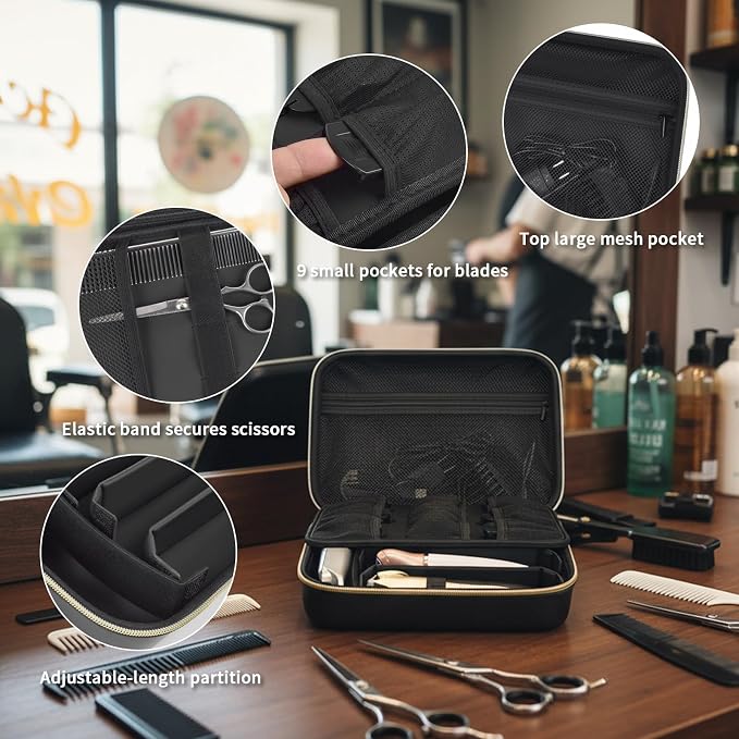 Barber Case for Hair Clippers, for Wahl, for Ufree and for Andis, Case Only | Trimmer Tools Storage Organizer, Easy-Clean PU Interior, for Barbers/Stylists/Pet Groomers, Travel/Home/Salon Use, Black - Image 4