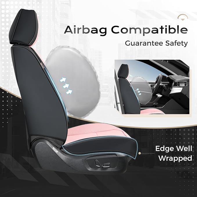 Coverado Nappa Leather Car Seat Covers Front Set, Luxury Waterproof Seat Protectors, Airbag Compatible Anti‑Slip Auto Seat Covers, Universal Fit for Most Cars SUVs Trucks Pickup Vehicles - Image 3