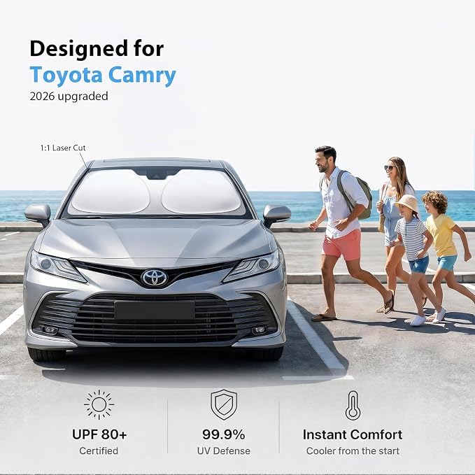 2026 Upgraded Windshield Sun Shade for Toyota Camry [Precision Custom Fit, Superior UV & Heat Block] Cooling Tech Fabric, Durable Foldable with Storage Bag, Fits 2000-2026 - Image 2