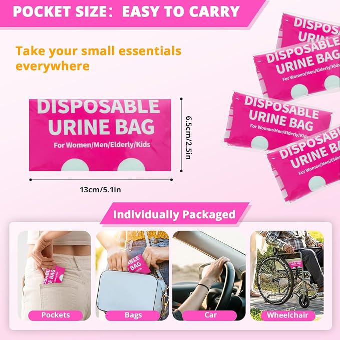 Disposable Urine Bag for Travel - 900ML Portable Pee Bags for Women Men 8/12/20/24/28 PCS Emergency Vomit Bags Urinal Toilet for Car Camping, Road Trip,Traffic Jam, Pregnant, Kid, Patient - Image 5