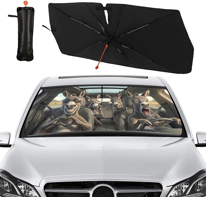 Socira Funny Donkey Car Windshield Sun Shade Umbrella Foldable Sunshade | for Front Window Auto Windshield Sunshade Covers Car Accessories Protect from Sun Rays Heat Gifts 57'' X 30'' - Image 7