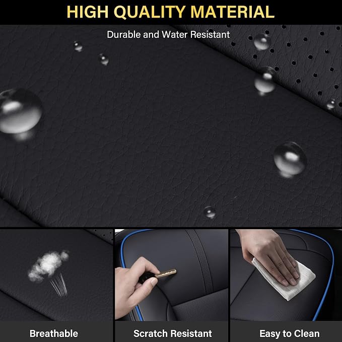 Coverado Chevy Silverado Seat Covers, Faux Leather Seat Covers Fit for Chevy Silverado GMC Sierra 2007-2026 1500, 2015-2026 2500HD 3500HD Crew Double Extended Cab (Front,Blueline) - Image 6