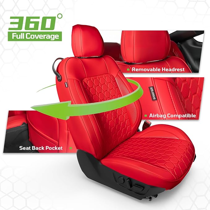 Custom Leather Car Seat Covers for Ford Mustang 2015-2023 Coupe, Red | Full Coverage Waterproof Car Seat Protector,Front & Rear Full Set,Split Backrest Compatible,Wear-Resistant,Airbag Compatible - Image 5