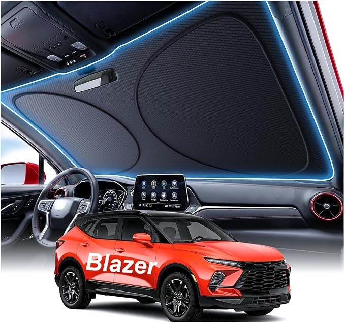 2026 Upgraded Windshield Sun Shade for Chevrolet Blazer [Precision Custom Fit, Superior UV & Heat Block] Cooling Tech Fabric, Durable Foldable with Storage Bag, Fits 2001-2005 & 2019-2025 by Unknown