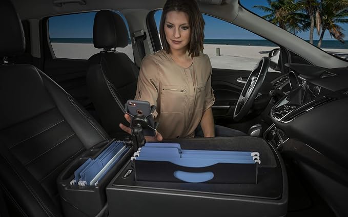 AutoExec AE-FMEF-PI-PM-BT Efficiency FileMaster Car Desk for Your Vehicle Workstation and Mobile Office, Black with 400 watt Power Inverter and Phone Mount - Image 2