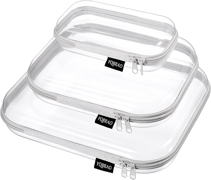 YQBRAO Clear Hard Shell Organizer Set, 3-Pack, Gray | Large, medium & small rigid PET organizers for office, travel, electronics and everyday organization by Unknown