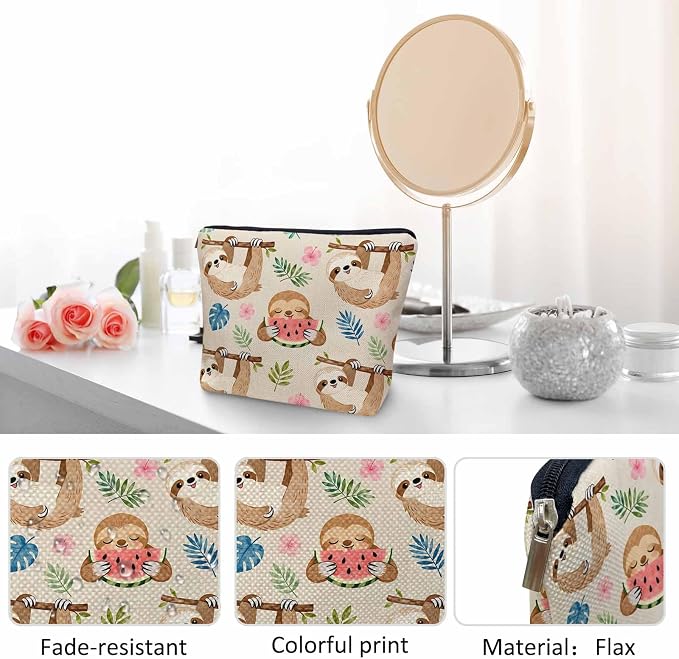 Sloth Makeup Bag For Women, Adorable Cosmetic Bag Makeup Bags, Cute Sloth Animal Sloths On Flower Tree Zipper Bag Travel Bags Toiletry Organizers Pouch Bags Washing Bags For Gym Bathroom - Image 5