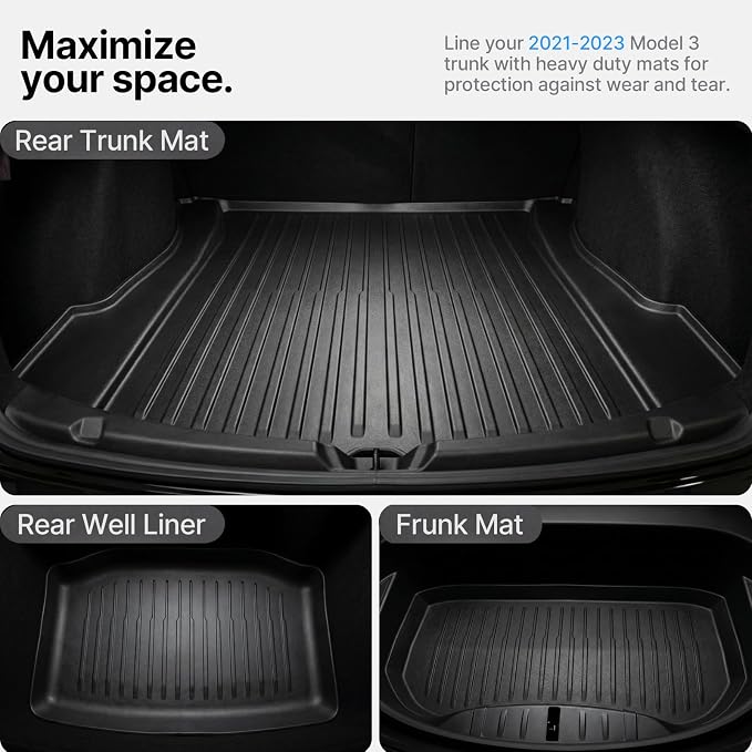 All Weather Cargo Liners for Tesla Model 3 Trunk Mats,Front Frunk and Rear Trunk Tray Mats Protector 2021 2022 2023 Accessories - Image 3