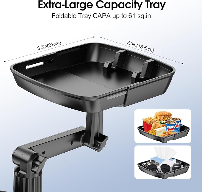 Car Cup Holder Tray, Cup Holder Expander 20.5" Height Adjustable Arm Car Food Tray Table for Eating with Phone Holder Road Trip Essential fit Most Bottles - Image 2