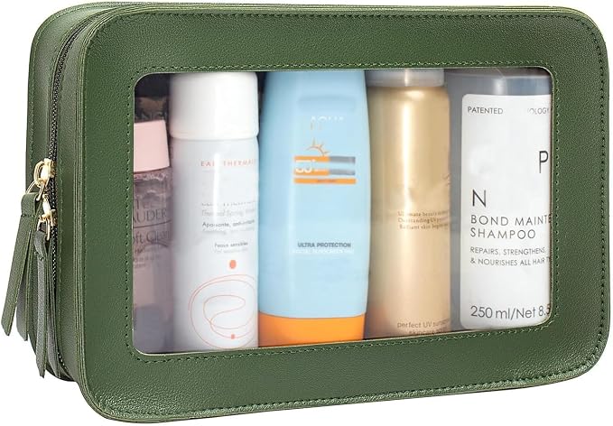 Clear Makeup Bag, Green Travel Makeup Pouch Toiletry Bag for Women Waterproof Small Cosmetic Bag Case Small Make Up Bag with Zipper Car Organizer Car Essentials for Women Men by FFpaw