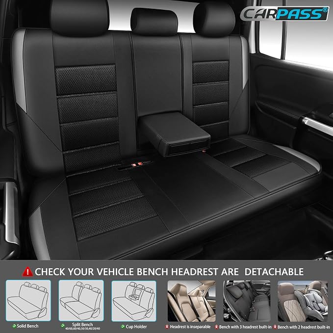 CAR PASS Memory Foam Back Car Seat Covers,Thick 3D Foam Mesh Bench Seat Covers Leather Metallic, Air Cool Rear Seat Cover Black Gray Aluminum Film, Comfort for Cars, Trucks, SUVs Automotive,Black Gray - Image 4