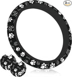 Paw Print Steering Wheel Cover Universal 15 Inch +2 Pieces Car Coasters | Anti-Slip Breathable Car for Men/Women Dog Paw Print Steering Wheel Cover Dogs Prints by Unknown
