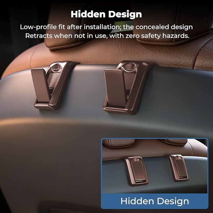 2 Packs Upgraded Foldable Car Seat Headrest Hidden Hooks for Volvo | for Volvo XC90 XC60 S90 S60 V90 V60 60/90 Series Accessories, Storage Organizer for Purse Bag Toy Bottle (Brown) - Image 6