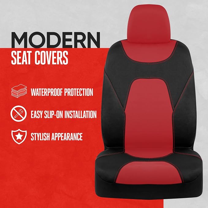 Motor Trend AquaShield Waterproof Front Seat Covers, Red Seat Covers for Cars – Neoprene Front Car Seats Cover, SUV Seat Covers Protector - Car Interior Cover for Auto, Trucks, & Dog Owners - Image 2