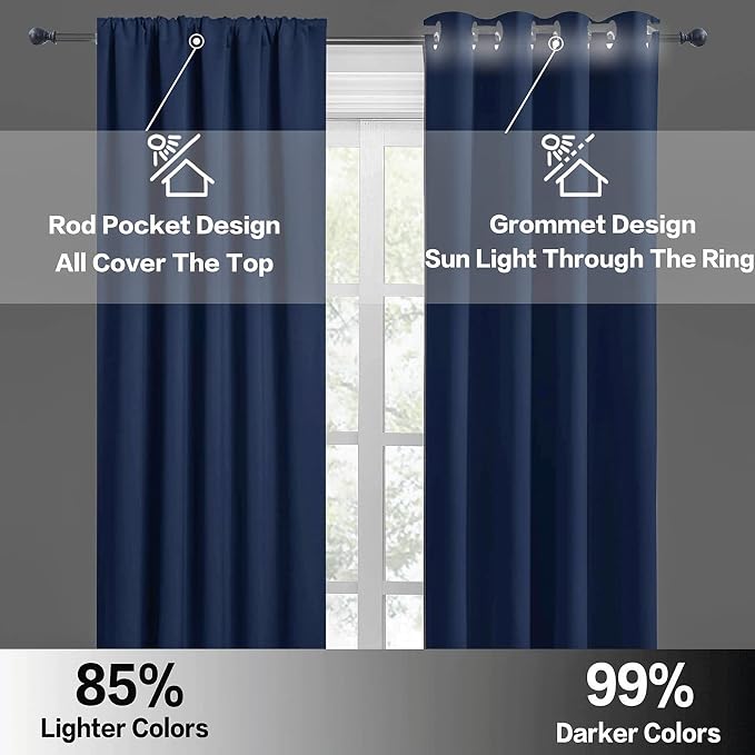 RYB HOME Large Blackout Curtains for Bedroom Living Room 84 inches Long | Thermal Insulated, Privacy, Drapes for Large Window, Triple-weave Fabric, For Better Sleep, W70 x L84, Navy Blue, 2 Panels - Image 5
