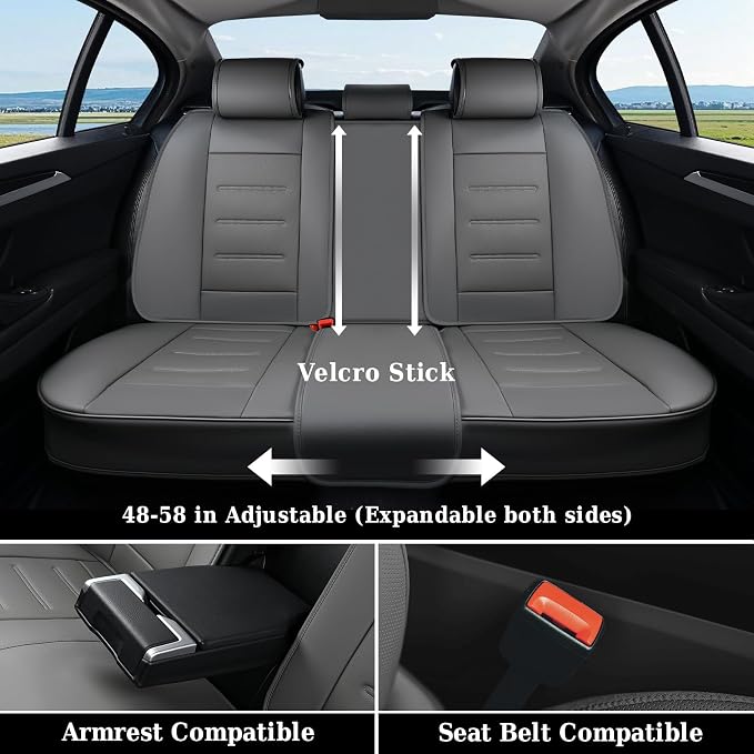 Coverado Car Seat Covers Full Set, Seat Covers for Cars, Car Seat Cover, Car Seat Protector Waterproof, Leather Car Seat Cushion, Universal Car Interior Covers Seat Protectors for Most Cars Gray - Image 5