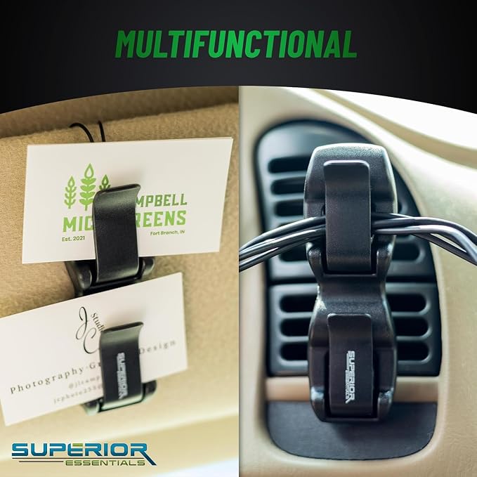 SUPERIOR ESSENTIALS Sunglass Holder for Car Visor Clip - Sun-Glasses Holder and Ticket Card Clips - Car Visor Accessories - Luxury Eyeglass Car Mount (Pack 2) - Image 7