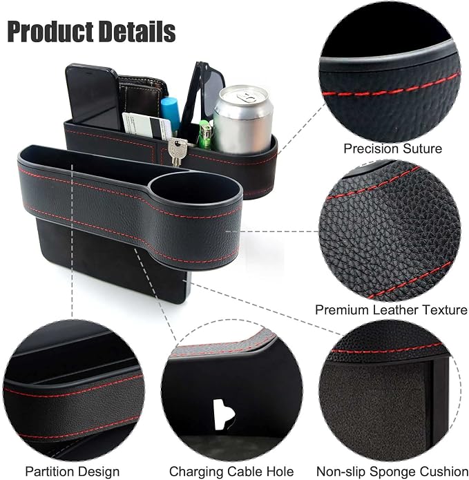 2 Pcs Car Seat Gap Filler - Leather Car Seat Crevice Storage Box with Adhesive Foam Pads, Car Gap Filler Organizer for Front Seat Gap Filler Between Car Seat and Console, Universal Fit - Image 2