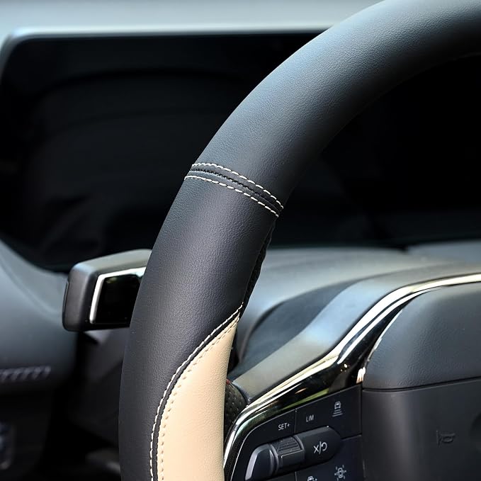Microfiber Leather Steering Wheel Cover Universal 15 inch (Beige) - Image 5