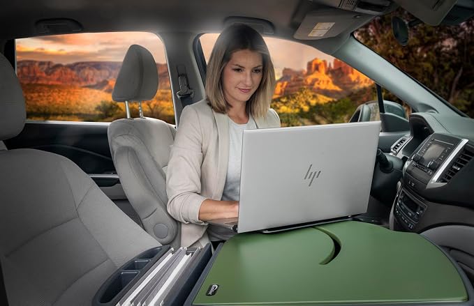 AutoExec Roadmaster Car Desk and Portable Workstation with Phone Vent Clip, Army Green - Image 11