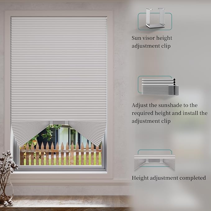 Myshade Arch Window Shades Half Circle Blackout Cellular Shades Cordless No Drill Blinds for Windows Half Moon Honeycomb Fabric No Tools Room Darkening Shades Easy Install (2PCS White 72" W X 36" H) - Image 4