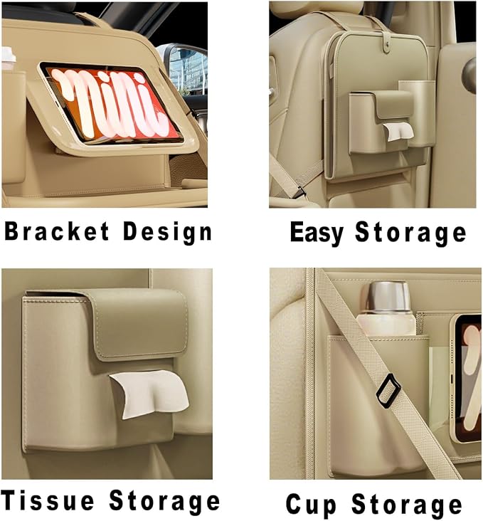 Backseat Car Organizer with Tray 1 Pack,Car Back Seat Eating Tray for Kids, Multifunctional Laptop Desk,Back Seat Car Storage & Tablet Holder for Children(Beige, 1PC) - Image 6