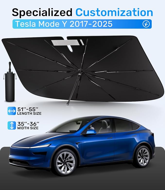 Zanch Upgrade Windshield Sun Shade, Custom Fit for Tesla Mode Y 2017-2026 [Titanium-Silver Reflective Coating] Blocks 99% UV & Heat, Sunshade Umbrella for Model Y 2017 ... 2024 2025 2026 - Image 7