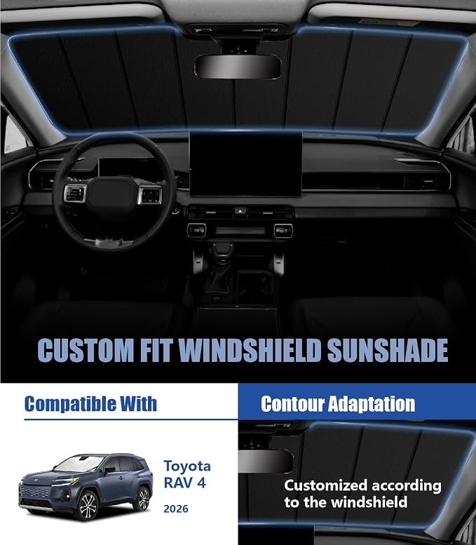 Windshield Sun Shade for Toyota RAV4 2026, Vehicle-Specific Design | Precise Coverage Blocks Heat Keep Interior & Dashboard Cool Silver Coating Fast Set Up Travel Daily Commuting Custom-fit - Image 2