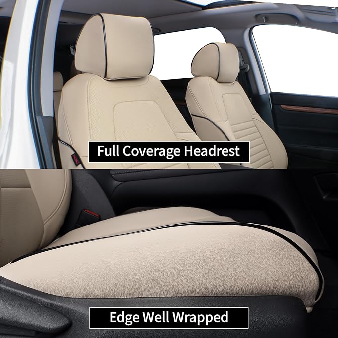 EKR Accord Seat Covers Custom for Honda Accord 2013-2016 LX,EX,EX-L,Sport,Touring,Sport SE & 2017 LX,(Rear Row W/Solid Backrest),Seat Cover Full Set,Car Seat Protectors-Faux Leather(Beige) - Image 4