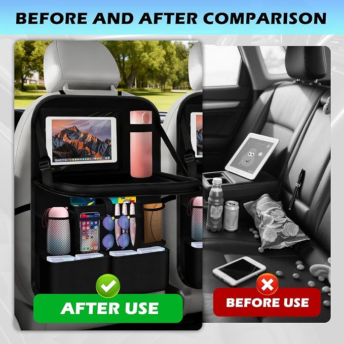 2026 Upgraded Backseat Car Organizer,Multifunctional Back Seat Car Organizer with Cars Tray & Cup Holder,Roadtrip Essentials Foldable Back of Seat Cars Organizers for Most Vehicles - Image 3