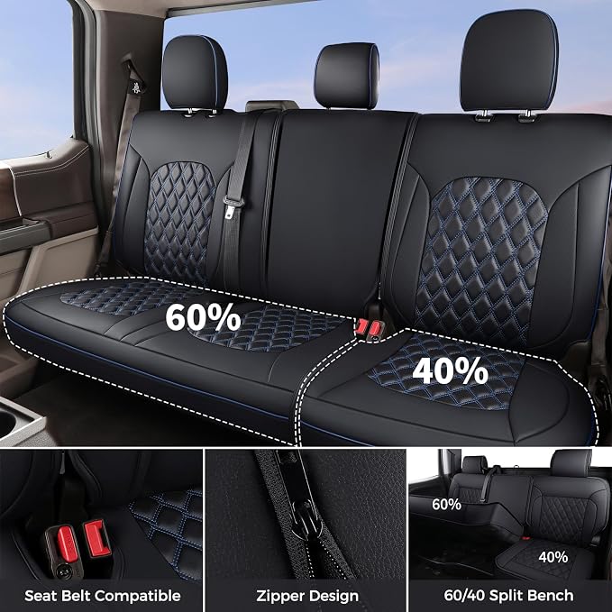 Huidasource 2007-2017 Wrangler JK Seat Covers 4 Door (Fullset/Black&Blue) | Waterproof Leather Custom Seat Cover, Front&Rear Seat Cushion Protector Fit for Jeep Wrangler JK 4-Door Sahara Sport Rubicon - Image 2