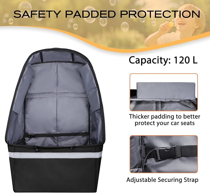 LARIPOP Car Seat Travel Bag for Airplane, Universal Gate Check Car Seat Bag, Padded Backpack with Waist Belt, Reflective Strips & Protective Feet, Fits Infant Convertible Booster Seats, Black - Image 4