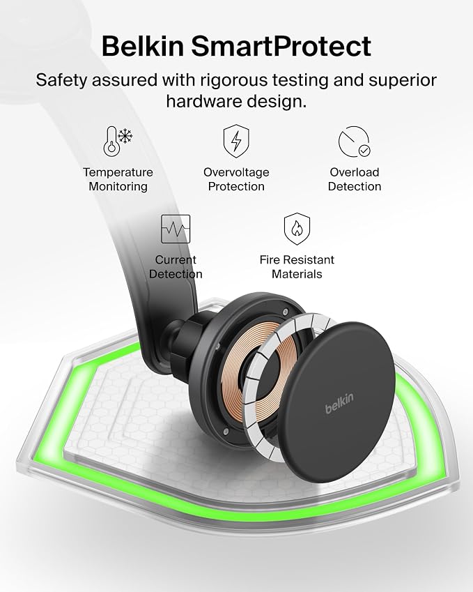 Belkin Qi2 15W Magnetic Wireless Dash Mount, Fast Charging Car Charger | MagSafe Compatible, iPhone 15/16/17, Samsung Galaxy S26, AirPods, iPads, MacBook, Chromebook, Car Phone Charger - Image 9