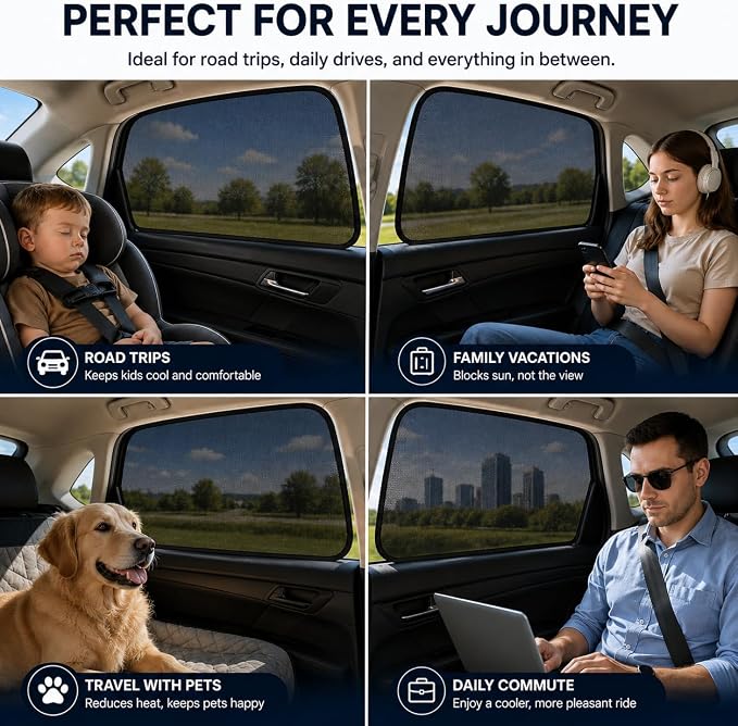 Car Window Shades for 2017-2025 Mazda CX-5 Rear Side Window Mesh Sun Shade | Rear Side Window Sunshade, Breathable Privacy Window Covers, UV Protection & Heat Insulation, for Baby Camping Napping, 2PCS - Image 6