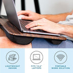 LAPGEAR Home Office Lap Desk – Espresso Woodgrain, Fits 15.6” Laptops | Built-In Mouse Pad & Phone Slot, Integrated Device Ledge, Dual-Bolster Microbead Cushion, Carry Handle - Image 2