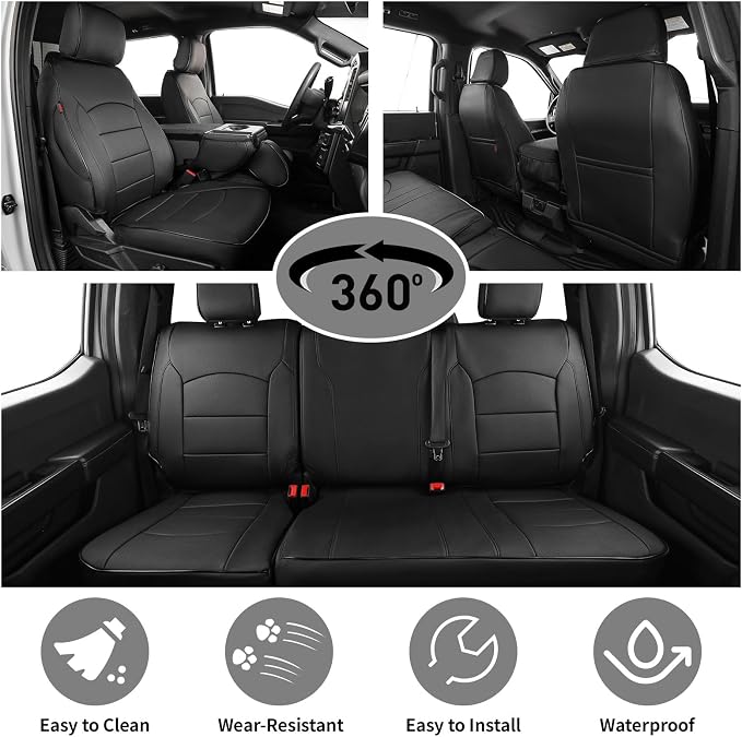 EKR F150 Seat Covers Custom Fit for (RegularCab) 2015-2020 Ford F150 XL/XLT & 2017-2022 F250/F350/F450 XL/XLT(First Row Only),Heavy Duty Waterproof Protection for Work Trucks,Faux Leather(Black) - Image 5
