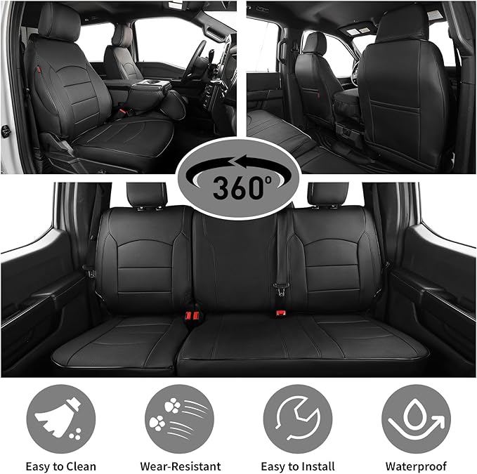EKR F150 Seat Covers for (4 Door,SuperCrew) 2015-2020 Ford F150 & (CrewCab) 2017-2022 F250/F350/F450 Limited/King Ranch/Lariat/Platinum,Heavy Duty Protection for Work Trucks,Faux Leather(Black) - Image 5