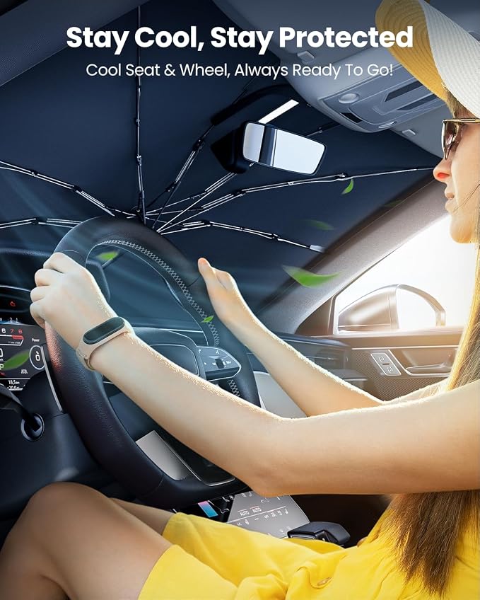 REEVAA Car Windshield Sun Shade Umbrella [Upgrade Sun Protection & Keep Cool] Protect Interior, 360° Flex Handle Sun Shield Sunshade, Medium for Most Car - Image 4