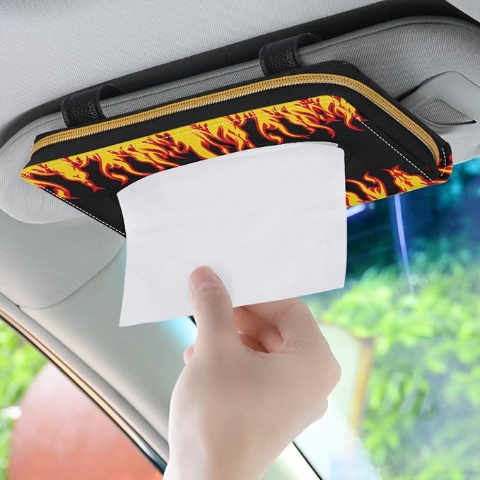Biyejit Car Tissue Holder, Fire Flame PU Leather Hanging Paper Towel Box, Auto Napkin Holder Cover Paper Tissue Dispenser for Sun Visor & Backseat Vehicle - Image 3
