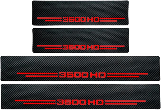 4 Pcs Carbon Fiber Car Door Sill Scuff Plate Auto Door Entry Guard Scratch Shield for GMC Sierra 3500HD Chevrolet Silverado 3500 HDAuto Accessories (Red, 3500HD) - Image 4