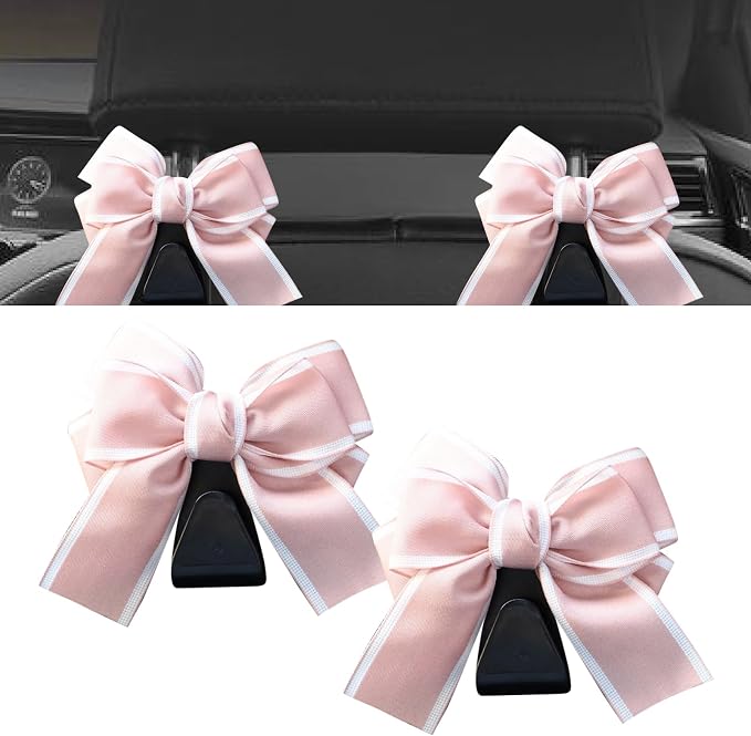 2 Pcs Car Bow Seat Headrest Hook, Multi-Functional Automobile Seatback Hanging Organiser,Car Purse Hooks Fits For Most Cars (Pink) by Unknown
