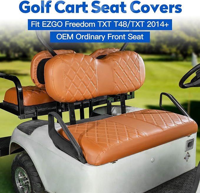 NOKINS Golf Cart Seat Covers 4 Piece Fits EZGO Freedom TXT-T48 2014+ | Front and Rear Seat Vinyl Covers, Golf Cart Accessories, No Staples(All Brown) - Image 2